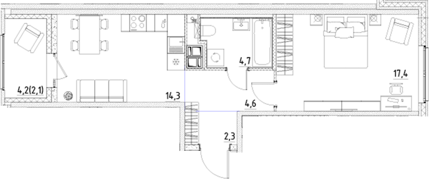 1-комнатная квартира 45.4 м², 10/10 эт., ЖК «Янила Форест»